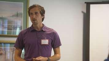 Health Promoter Evan Stevens from Lambton Public Health speaks about the dangers of e-cigarettes and vaping to the Seaway Kiwanis Club. September 17, 2019. (BlackburnNews photo by Colin Gowdy)