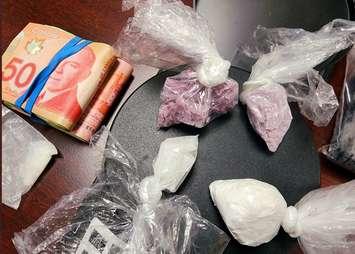 Items seized by Sarnia police during a traffic stop on Campbell Street. Photo courtesy of Sarnia Police via Twitter.