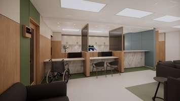 Conceptual rendering of main registration area for Bluewater Health's cancer clinic (Photo courtesy of Bluewater Health)