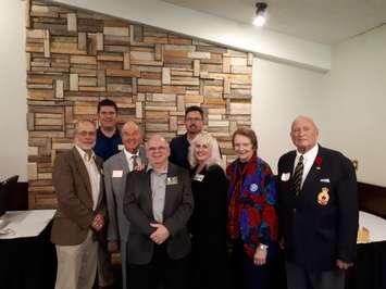 Sarnia council candidates(left to right) Ian Hope, Matt McDonald, Joe Hill, Norm Francoeur, Joe Santoro, Denise Robertson, Margaret Bird, John Parker at a Meet the Candidates gathering at Sarnia Golf and Curling Club. October 2, 2018. (Photo by Colin Gowdy, BlackburnNews)