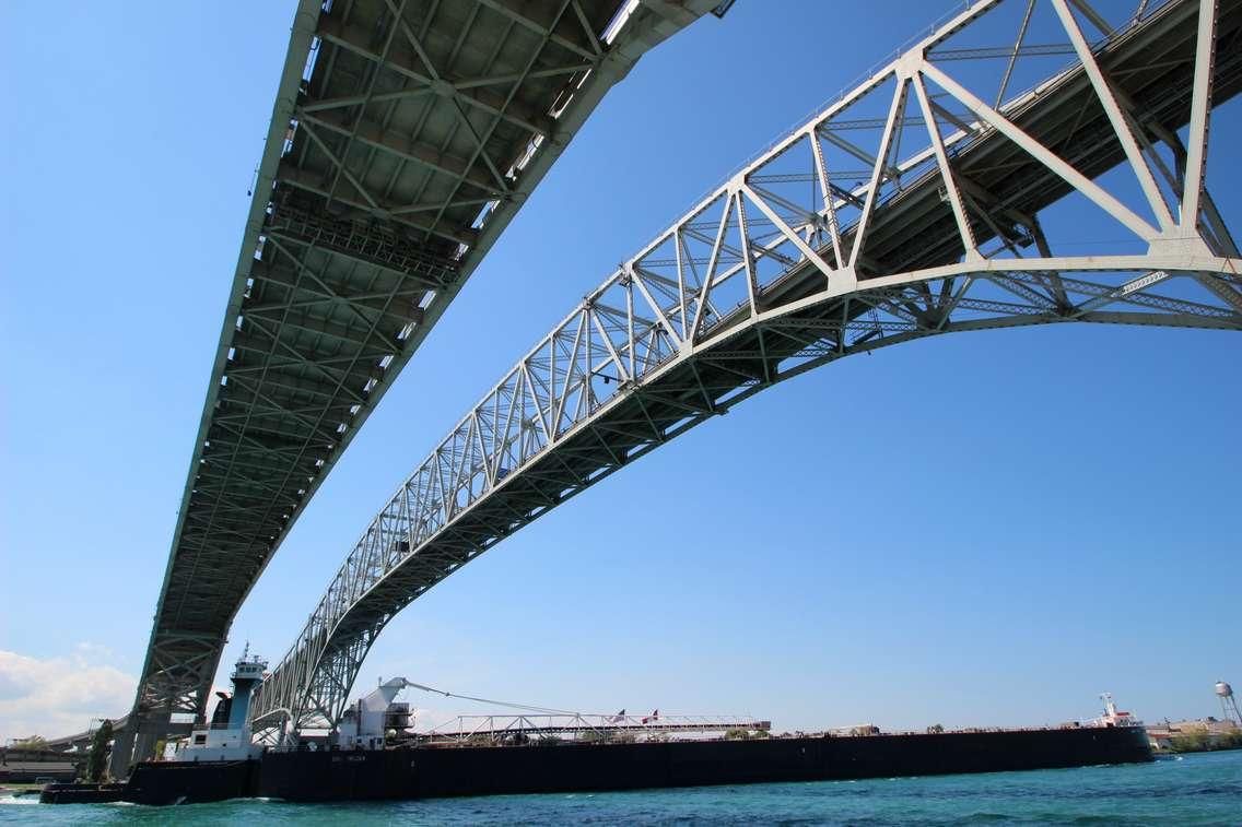 Freighter Erie Loader upbound at Blue Water Bridge (Sarnia News Today photo by Dave Dentinger)