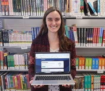 Vanitia Campbell displays Fiero Code, the new online coding resource available to Lambton County Library cardholders. Submitted photo.