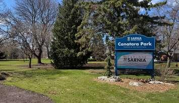 The entrance to Canatara Park in Sarnia. April, 2025. Blackburn Media photo by Melanie Irwin.