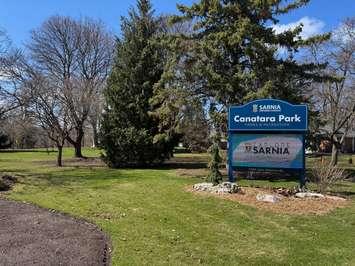 The entrance to Canatara Park in Sarnia. April, 2025. Blackburn Media photo by Melanie Irwin.