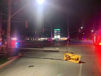 Crash at Wellington Street and Finch Drive, April 21, 2025. Photo courtesy of the Sarnia Police Service. 