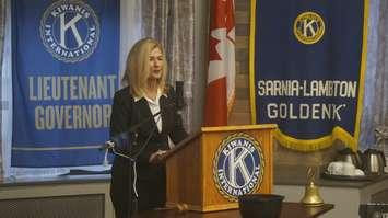 Port Huron Mayor Pauline Repp speaks at Kiwanis Club of Sarnia-Lambton Golden K meeting. November 21, 2023. (Photo by Natalia Vega)
