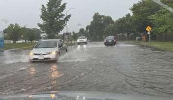 Ponding on Sarnia roadway after thunderstorm. July 16, 2025. (Blackburn media photo by Melanie Irwin)