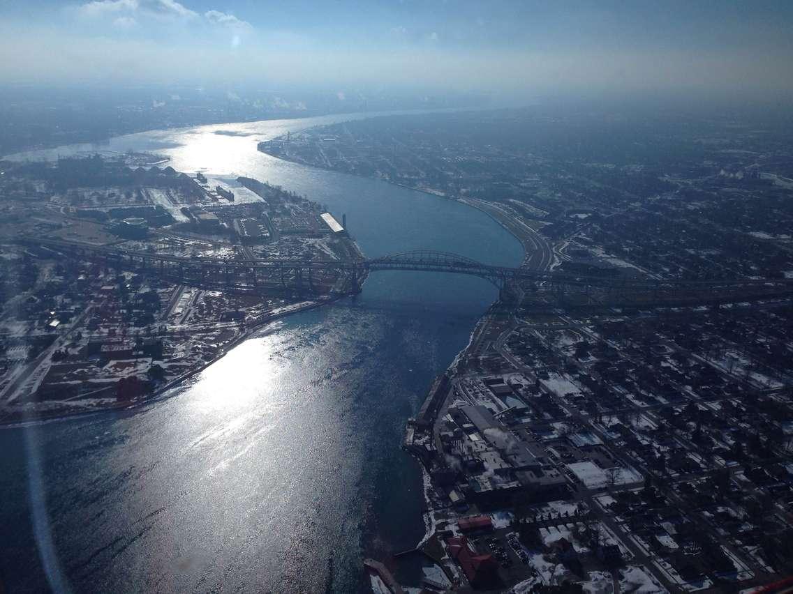 Blue Water Bridge from the sky. (BlackburnNews.com photo by Melanie Irwin)