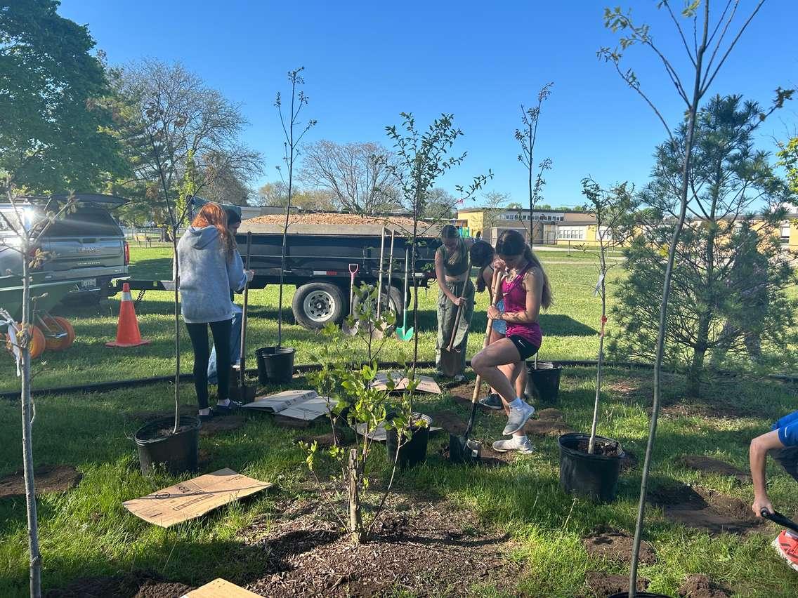 Grade 8 students at High Park Public School planting mini forests on May 8, 2028 (Photo by: Lindsay Newman/ Blackburn Media)