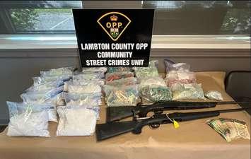 Items seized in October 18, 2024 drug bust at Walpole Island First Nation. Photo courtesy of Lambton OPP. 