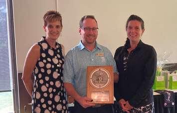 Sarnia Golf Overall Low Net Champions Karen Winter and Erin Hamilton with SGCC Associate Professional Jeff Yates. 4 July 2023. (Photo by SGCC)