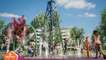 An artist rendering of "The Gusher" design for a new splash pad in Petrolia. Image courtesy of the Town of Petrolia.