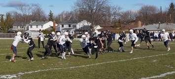 The Northern Vikings (black) taking on the Holy Names Knights in the SWOSSAA AAA final. November 21, 2018. (Photo by Colin Gowdy, BlackburnNews)