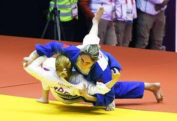 Priscilla Gagne competes in Par Judo at the 2019 ParaPan American Games in Lima, Peru Aug 24, 2019. (Photo Scott Grant)