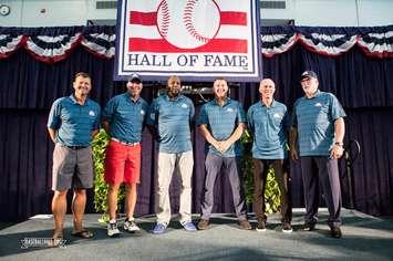 The Baseball Hall of Fame Class of 2018 poses in Cooperstown, New York. From left, Chipper Jones, Trevor Hoffman, Vladimir Guerrero, Jim Thome, Alan Trammell and Jack Morris. Photo courtesy National Baseball Hall of Fame/Twitter.