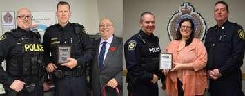 (Picture #1) Lambton OPP Sgt. Taylor Hamilton, Cst. Richard Mathieson, and MPP Bob Bailey. 

(Picture #2) Sarnia Police Cst. Ron Szabo, Erin Pollard, and Deputy Chief Owen Lockhart. 

(Photos by MADD SL from twitter)