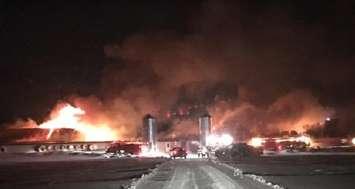 Township of Perth South barn fire,
 Tuesday, January 9th, 2018 (photo submitted by Perth County OPP)
