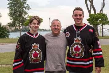 Newly signed Alec Scarcella and Austin Bentley with Head Coach Mark Davis. Photo from Sarnia Legionnaires facebook page.
