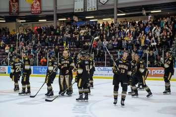 The Sarnia Sting eliminated by the Kitchener Rangers in 6 games in OHL conference semi-final April 15, 2018 (Photo courtesy of Metcalfe Photography)