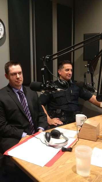 Sarnia Police Detective Constable Mike Howell (L) in studio on The Talk Show (Blackburnnews.com Photo)