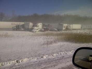 Multi-vehicle pile-up on Highway 402 at Oil Heritage Rd. February 27, 2014. (Photo by Holly Mayea)