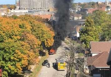 Sarnia Fire and Rescue responds to a vehicle fire Saturday, October 17, 2020 on Victoria Street in Sarnia. Photo submitted by Mary Simpson