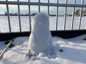 Snow penguin at Centennial Park. Blackburn Media photo by Melanie Irwin. 