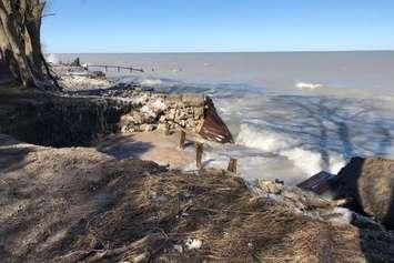 Damage to the shoreline along the former Old Lakeshore Road allowance in Bright's Grove. Photo courtesy of the City of Sarnia March 28, 2019