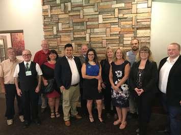 Sarnia council candidates. (Left to right.) John MacIntyre, Terry Burrell, Eric Dalziel, Susan MacFarlane, Graham Pedregosa, Mike Stark, Meghan Reale, Janet Chynces, Michelle Parks, Nathan Colquhoun, Melody Gibson and Cole Anderson. September 4, 2018 (Photo by Melanie Irwin)