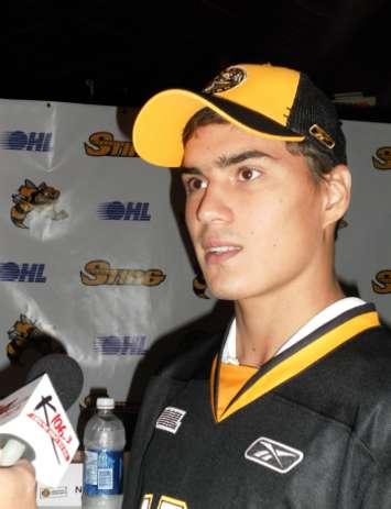 Nail Yakupov speaks to reporters after being drafted by the Sarnia Sting in 2010. (Photo by BlackburnNews)