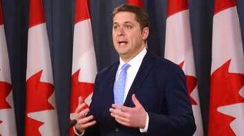 Andrew Scheer during a press conference on April 7, 2019. (Photo via Andrew Scheer Facebook)