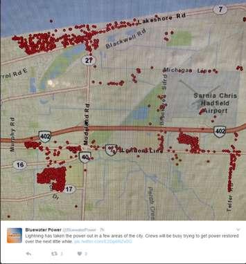Power outage map, Bluewater Power Twitter 