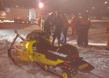 The St. Clair County Sheriff Office's Dive Team pulls a snowmobile from Black River. January 20, 2019. (Photo by the Sheriff's Office)