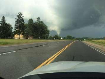 A funnel cloud was photographed just north of Lucan,  July 12, 2017.  (Photo courtesy of Instant Weather/Devon Copp) 