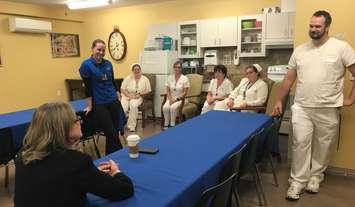 RNAO CEO Doris Grinspun speaks with staff at Fiddick's Nursing Home in Petrolia. October 4, 2018 Photo by Melanie Irwin