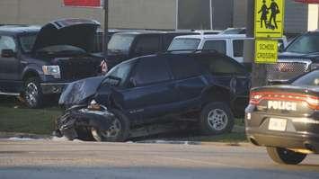 Sarnia Police attend a collision on Indian Road. 1 October 2020. (BlackburnNews.com photo)
