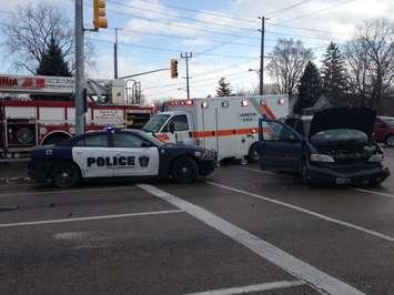 Sarnia police and EMS respond to a crash at Indian Rd. and Exmouth St. December 11, 2013 (Blackburnnews.com photo)