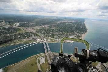 View from the nose of B-17 "Sentimental Journey" over Sarnia June 19, 2017 (Photo by Dave Dentinger)