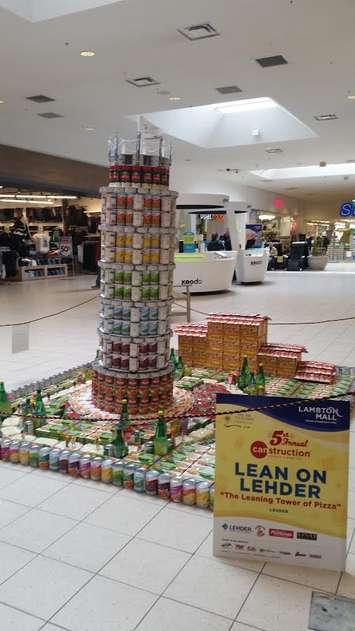 CANstruction 2016. Leaning Tower of Pizza by LEHDER Environmental. BlackburnNews.com photo by Stephanie Chaves. 