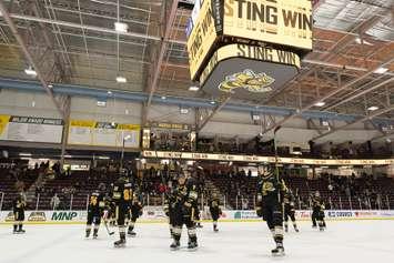 The Sarnia Sting hosting the Saginaw Spirit in OHL action.  2 March 2022.  (Metcalfe Photography)