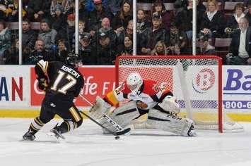 Erie goalie stares down Travis Konecny in the shootout. Photo by Metcalfe Photography)