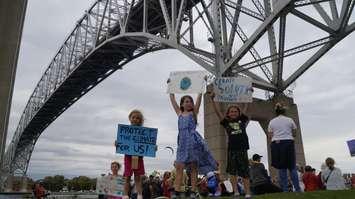 A Global Climate Strike under the Blue Water Bridge in Point Edward. September 27, 2019. (BlackburnNews.com photo by Colin Gowdy)