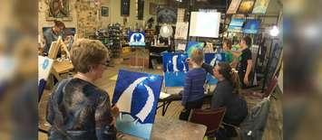 Lambton County residents taking part in an art class. 2017. (Photo by County of Lambton)