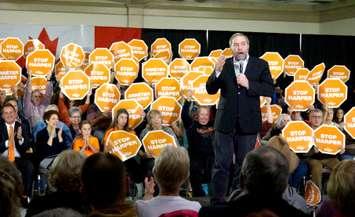 NDP Leader Tom Mulcair rallies for votes in Sarnia-Lambton October 4, 2015 (BlackburnNews.com Photo by Briana Carnegie)