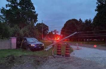 The scene of a collision between a vehicle and a hydro pole in Bright's Grove.  July 2021.  (Photo provided by Sarnia Police Service)