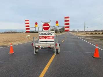 Road closed sign in Chatham-Kent. (Photo by Chatham-Kent police)