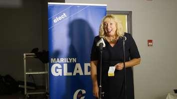 Marilyn Gladu reacts after being elected to a second term as Sarnia-Lambton MP Oct. 21, 2019 (BlackburnNews.com photo by Rae-Lynn Burgess)