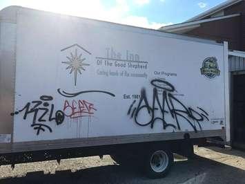Inn of the Good Shepherd truck vandalized (Photo courtesy of Inn via Facebook)