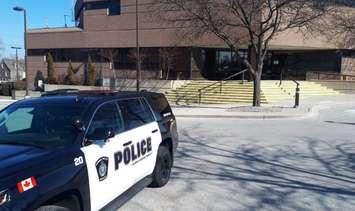 Sarnia Police cruiser outside police headquarters. March 2019. (Photo by Colin Gowdy, BlackburnNews)