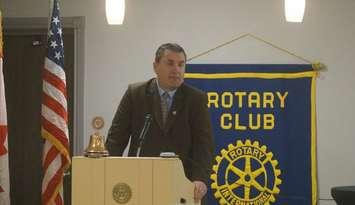 Lambton College President and CEO Rob Kardas speaks at Rotary Club meeting. May 7, 2024. (Photo by Natalia Vega)
